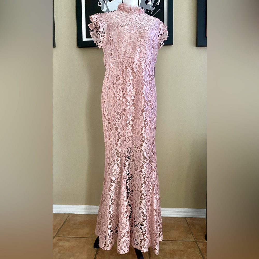 Encore, light pink lace maxi dress, size 10